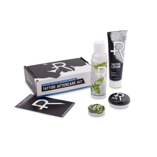 Tattoo Aftercare Kit products next to boxTattoo Aftercare Kit